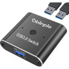 Oblinple USB 3.0 jungiklis dvikryptis KVM jungiklis 2 in 1 išvestis 1 in 2 išvestis Aliuminio USB skirstytuvas su 2 USB 3.0 kabeliais, USB selektoriaus jungiklis, 2 kompiuteriai, bendra klaviatūra, pelė, skaitytuvas