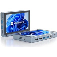Mini kompiuteris PC-HEIGAOLA Mini kompiuterio apdaila Celeron N5095 16GB DDR4.256GB eMMC, Windows 11 Pro Mini-PC stalinis kompiuteris su 5,5 colių jutikliniu ekranu, dvigubu 4K ekrano išėjimu, WiFi 5.0, HDMI, C tipo