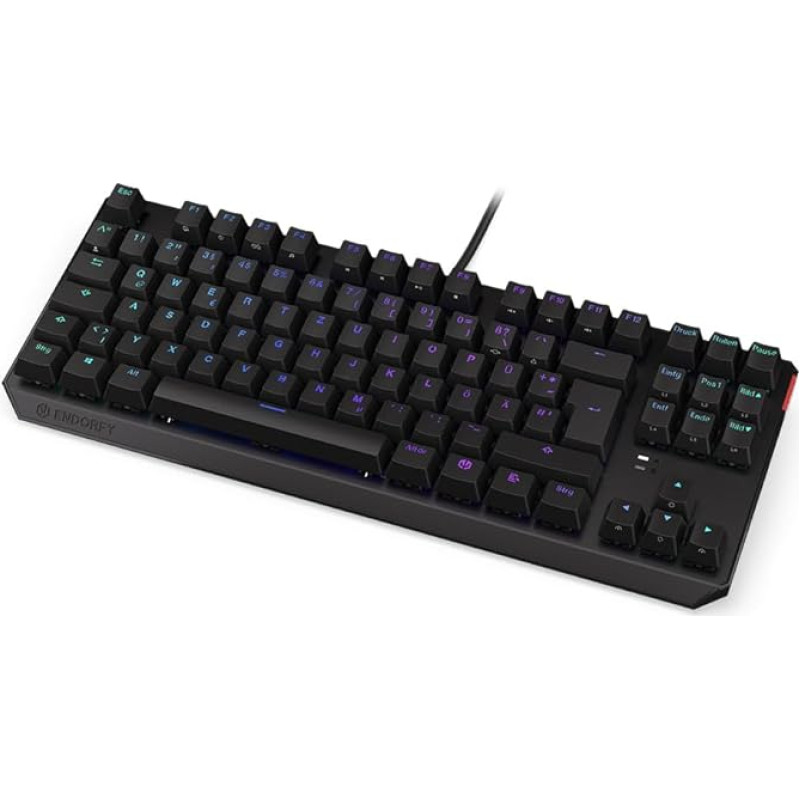 ENDORFY Thock TKL DE Kailh Red, kompaktiška, 80% TKL mechaninė klaviatūra, mechaniniai jungikliai, Kailh Red, klavišų dangteliai pagaminti iš PBT, vokiškas išdėstymas QWERTZ EY5D007