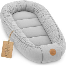 Muslin Baby Nest Cot Bumper Baby 90 x 50 cm - Baby Nest Newborn Nest for Children Bed and Baby Bed Portable Cuddly Nest Coccon for Boys and Girls Cotton Grey