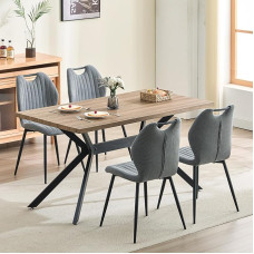 LEWE valgomojo grupės valgomojo stalas su 4 kėdėmis, 140 x 80 x 76 cm, stačiakampio formos medinis valgomojo stalas su valgomojo kėdėmis su aukštu atlošu, juodos geležinės kojos, skirtas virtuvei, valgomajam ir