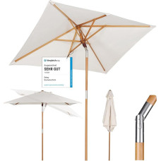 Sekey Wooden Parasol, Market Parasol, Garden Parasol, Patio Parasol, Sun Protection UV 50+, Square, 200 x 150 cm, 200x150cm, cream
