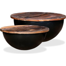 2 kavos staliukų rinkinys Senas medžio masyvo juodas dubens formos svetainės stalas Kavos staliukas