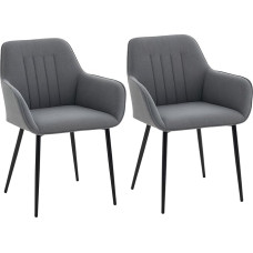 HOMCOM 2 valgomojo kėdžių komplektas, valgomojo kėdės, minkštos kėdės su kvėpuojančiu lininiu užvalkalu, svetainės kėdė, virtuvės kėdė su atlošu, porankis, linas, tamsiai pilka, 59,5 x 56,5 x 81 cm