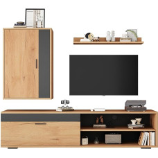 I0I&I0I TV Wall Unit Set, 3 Pieces, Modern Living Room Furniture Set with TV Board, Wall Cabinet & Wall Shelf, TV Cabinet, Complete Set, Wood Look, Black (Style 1)
