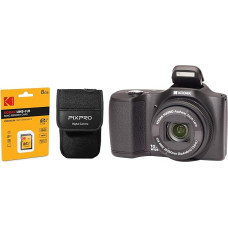 Kompaktiškas skaitmeninis fotoaparatas KODAK Pixpro FZ102 su 16,5 megapikselių, korpusu ir SD kortele - juodas