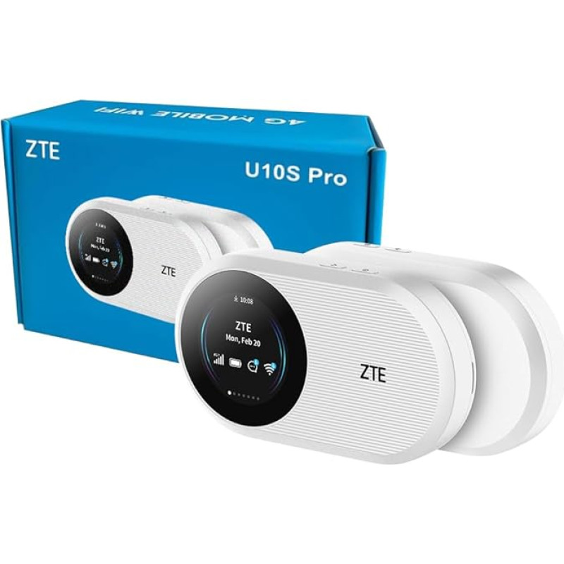 ZTE U10S Pro Wi-Fi 6GHz Wi-Fi 4 maršrutizatorius, 4G+ LTE, 32 įrenginiai, 10 valandų baterija, pasaulinis, 2,4 GHz, 5 GHz, baltas