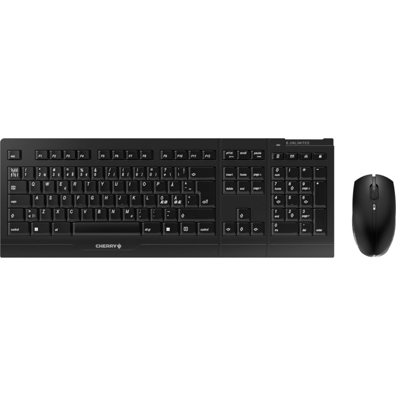 CHERRY B.UNLIMITED 3.0 Wireless Keyboard and Mouse Set, Pan Nordic Layout (QWERTY), 2.4GHz Radio, Durable Abrasion Resistant Keys, Rechargeable, Black