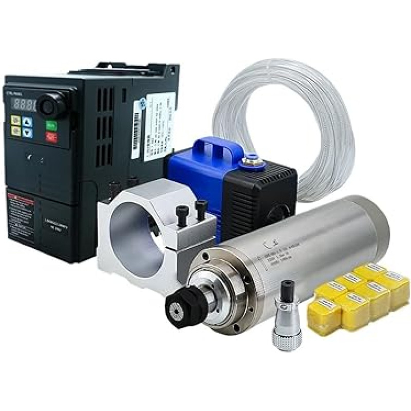 1,5 kW 220 V wassergekühlte Spindel + 1,5 kW HS320 Wechselrichter + 80 mm Klemme + Wasserpumpe/5 m Rohr + 7 Stück ER11