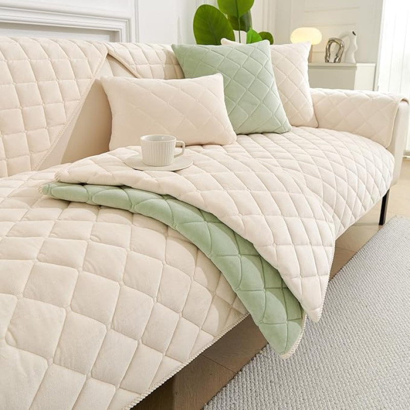 GKXLH skalbiamasis sofos užvalkalas - minkštas pieno vilnos sofos užvalkalas 1 2 3 vietų neslystantis sofos užvalkalas kampinis sofos užvalkalas sekcijai, sofos užvalkalas L formos baldų apsauga (smėlio spalvos, 90 x 240)