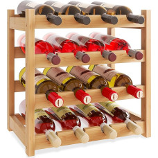 SMIBUY Bambukinis vyno stovas, 16 butelių laikiklis, 4 pakopų laisvai pastatomi laikikliai virtuvei, sandėliukui, rūsiui, barui (natūralus)