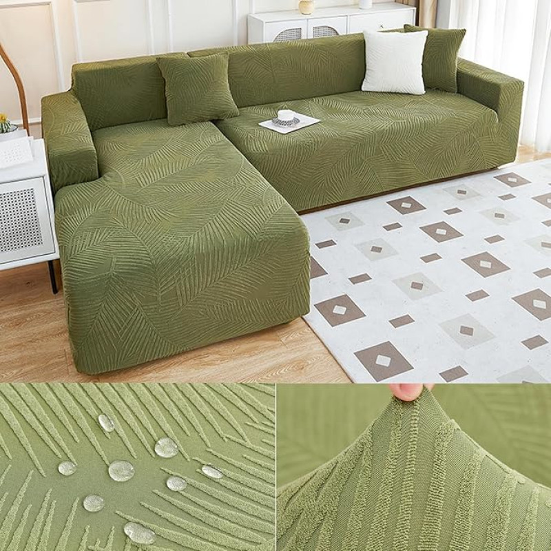 Sofos dangtelis Neperšlampama sofa mesti elastingas ruožas Sofos dangteliai kampinis sofos L formos dešinysis kairysis šezlongas Sofos dangtelis Universalus 1/2/3/4 vietų skalbiamasis neslystantis sofos dangtelis, žalias4-2vietos+3vietos
