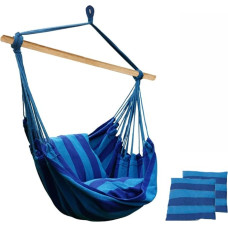 Kabantis krėslas su 2 pagalvėlėmis ir mediniu strypu Kabantis sėdimasis hamakas iki 120 kg Sodo baldų sėdynė Patio kambarys (130 x 100 cm)