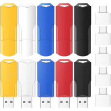 WOOOLKEN USB atmintinė 4 GB Pakuotė iš 10 USB 2.0 atmintinių 10 pakuočių 1 GB talpos rašiklių su USB-C adapteriu, dangteliu ir dirželiu LED ekranas