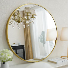 xixi-home Apvalus sieninis veidrodis Makiažo veidrodis Sieninis metalinis rėmas, skirtas svetainei, miegamajam, prieškambariui ir kt. Auksinis 70 cm