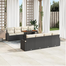 Rantry 9-teiliges Garten Sofa Set mit Kissen in Schwarz und Poly Rattan, 2-Sitzer Garten Sofa mit Stauraum und Kissen in Schwarz aus Poly Rattan Gartenlounge Modelis3358294