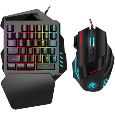 Backlight Single Hand Gaming Keyboard and Mouse Combination, 35 Keys LED Backlight, 1000 DPI 5500 DPI Adjustable Optical Mouse, Keyboard Mouse Set