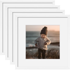 Egofine 30 x 30 cm Picture Frames White, Square Photo Frames with Plexiglass for Picture 20 x 20 cm with Mat or 30 x 30 cm without Mat, Composite Wood Picture Frames for Table Top and Wall Mounting