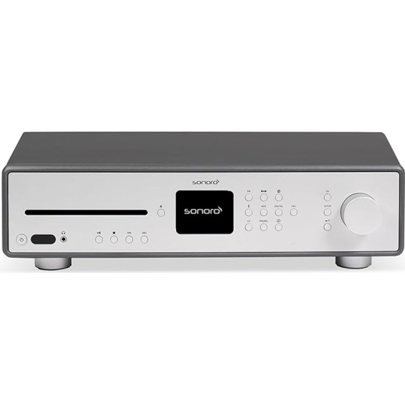 sonoro Maestro HiFi Receiver with Class D Amplifier, CD Player & Internet Radio (Bluetooth, FM, DAB Plus, Spotify, Tidal, Amazon, Deezer) Matt Graphite