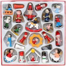 Dekohelden24 Beautiful Wooden Tree Decorations Set of 24, Approx. 3-6 cm, Multi-Colour, 521364