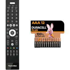 TechniSat TECHNICONTROL Remote Control (Suitable for TechniSat ISIO Digital Receivers and ISIO TVs) Black & Duracell Plus AAA Micro Alkaline Batteries, 1.5V LR03 MN2400, Pack of 12