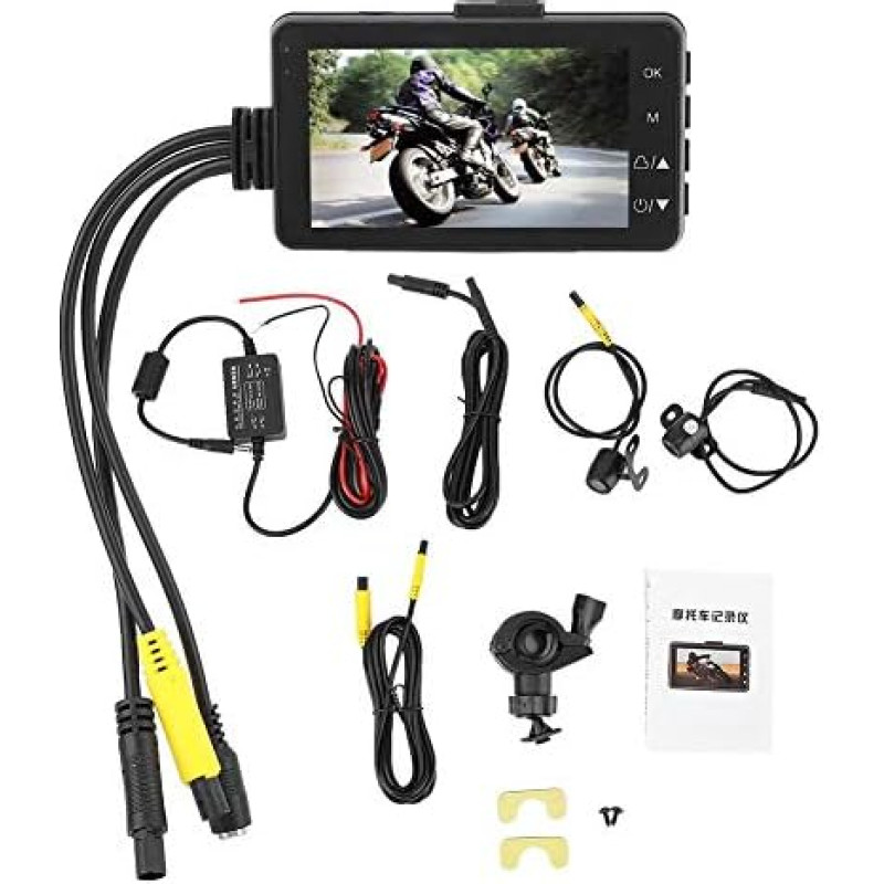 Motorcycle Recording Camera System, 1080P/480P Dual Lens Dash Cam DVR, IP68 Waterproof, Video Driver, 3 Inch LCD