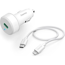 Hama Car Charger 20 W (USB C - Lightning, Power Delivery, 1 m, for Apple iPhone, Fast, Cigarette Lighter Socket Car) White