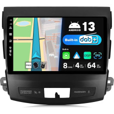 JOYX Android 13 IPS Car Radio Suitable for Mitsubishi Outlander (2008-2015) - Built-in DAB/DSP/Carplay/Android Car - 4G + 64G - Camera Mic Free - 9 Inch 2 DIN - SWC 4G WiFi BT Fast-boot 360 Camera