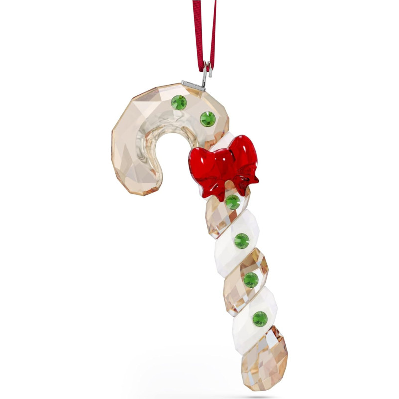 Swarovski Holiday Cheers Gingerbread Candy Cane Christmas Ornament with Gold, White, Red and Green Crystals and Red Ribbon