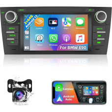 2+64G Car Radio for BMW E90 2005-2012 with Wireless Carplay/Android Car podofo 7 Inch Double DIN Radio with Navi/Bluetooth WiFi/GPS/HiFi/RDS/USB/FM/SWC/RCA+AHD Rear View Camera + Mic