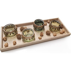 Logbuch-Verlag Gift Set Autumn and Christmas Decoration with 4 Vintage Tea Light Glasses in Gold Natural and Green 45 x 18 x 10 cm