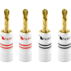 Nakamichi 24K Gold Plated Banana Plug 12AWG - 18AWG Gauge Size 4mm for Speaker Amplifier Hi-Fi AV Receiver Stereo Home Cinema Audio Cable Connector BFA Plug 4 Pack (2 Pair)