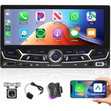 Apple Carplay Car Radio 2 DIN with Android Car Bluetooth Hands-Free Kit 6.86 Inch Touchscreen Car Radio with Mirror Link Bluetooth FM/USB/AUX/TF/Type C/EQ/DVR Steering Wheel Control + Reversing Camera