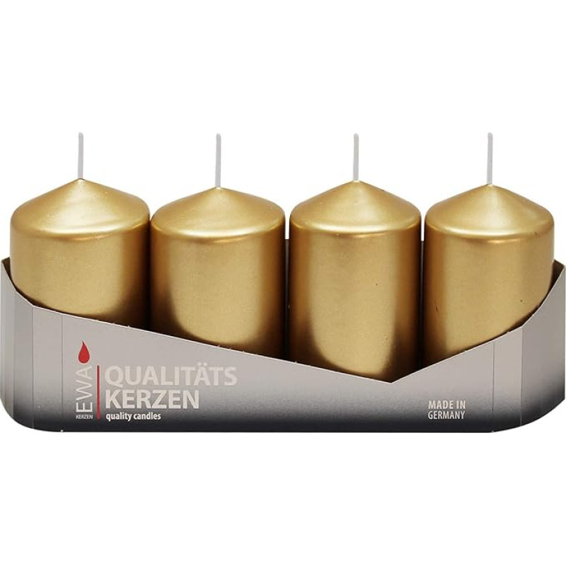 Set of 4 Pillar Candles Gold Varnished Size Approx. 50 x 80 mm Advent Candles Christmas Candles Pillar Candles