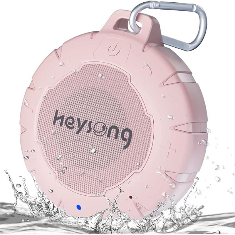 HEYSONG Bluetooth Speaker Waterproof Shower, Mini Wireless Speaker Box, Outdoor Music Box, Stereo Surround Sound, Portable, Hands-Free Function, Compact Soundbox for Kayak, Camping, Pink