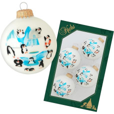 Dekohelden24 Lauschaer Christmas Tree Decorations - Set of 4 Glass Baubles White with Penguins, Mouth-Blown and Hand-Decorated, with Gold Crowns, Diameter Approx. 7 cm