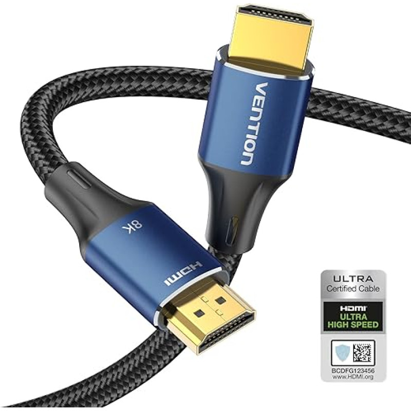 VENTION 8K HDMI 2.1 Cable 5M-2.1 Ultra HD 48Gbps High Speed Ultra High Speed 8K @ 60 Hz, 4K @ 120 Hz Kink Protection 7680P Dolby Atmos Compatible with PS5/4/3 X-BOX HDTV, HDR 10, ARC 3D