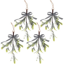 Kunjocy Artificial Mistletoe with Berries and Ribbon, Artificial Mistletoe Hanging Ornament Christmas Tree Decorations for Wreaths, Garlands, Windows, Party Decoration, 4 Pieces