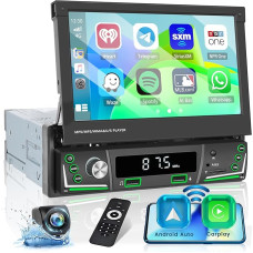 Senza Fili Carplay, Hikity Car Radio 1 DIN Con Schermo Flip Out da 7 Pollici Stereo Bluetooth Android Auo Radio Mirror Link FM USB TF AUX SWC Mic AHD Retro Camera