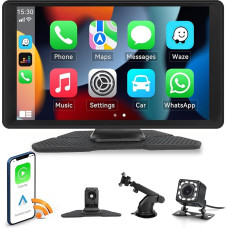 Auometo Wireless CarPlay & Android Car Display, 9 Inch Portable Car Radio Wireless Carplay with HD IPS Touch Screen, Bluetooth Hands-Free Function/FM/Google/Airplay/AUX + Reversing Camera