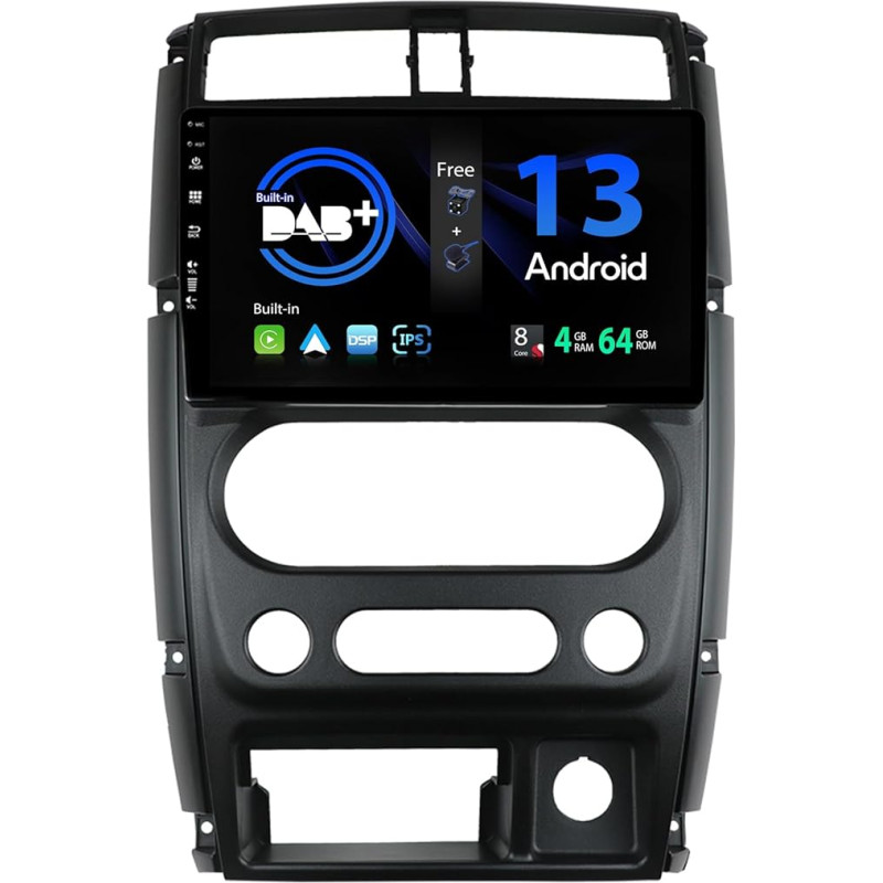 SXAUTO - Built-in DAB - Android 13 IPS Car Radio for Suzuki Jimny 3 (2005-2019) - Built-in Carplay/Android Car - LED Camera + Mic - 4G + 64G - 360-CAM Steering Wheel Control Fast Boot WiFi - 2 DIN 9