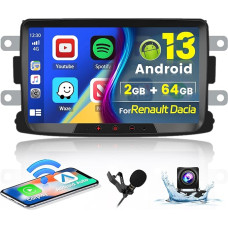 Hikity 2G + 64G Android 13 Car Radio for Renault Dacia Duster Sandero Dokker Captur Logan with Wireless Carplay Android Car 8 Inch Car Radio with GPS WiFi Bluetooth FM RDS HI-FI MIC Reversing Camera