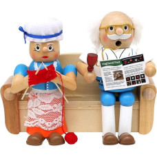 Dekohelden24 Wooden Incense Figurine Grandma and Grandpa on Sofa, Dimensions Approx. 17.5 x 7.5 x 15 cm, 15 cm