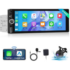 Hodozzy Apple Carplay Android 1 DIN Car Radio with 6.86 Inch Touch Screen, Bluetooth Car Radio with Android Car GPS WiFi Mirror Link with RDS/FM/USB/TF with Reversing Camera