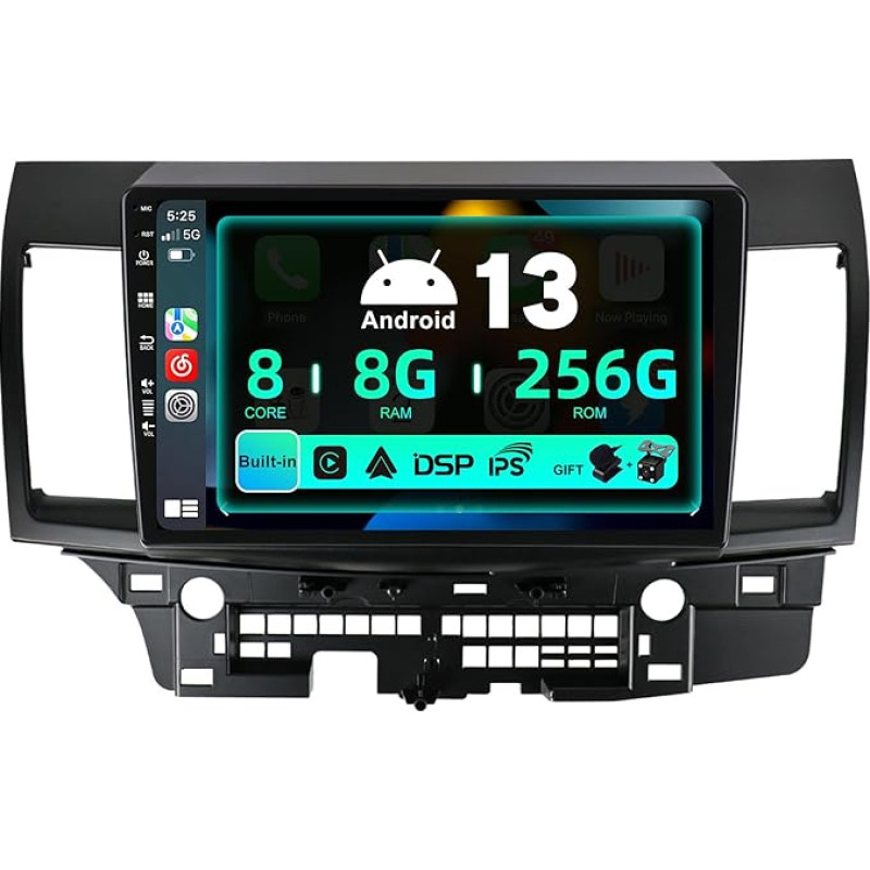 SXAUTO ¦8G+256G¦ Android 12 IPS Car Radio for Mitsubishi Lancer (2010-2016) - Built-in Carplay/Android Car/DSP - LED Camera + MIC - DAB Steering Wheel Control Fast Boot 360-CAM WiFi BT - 10.1 DIN 9