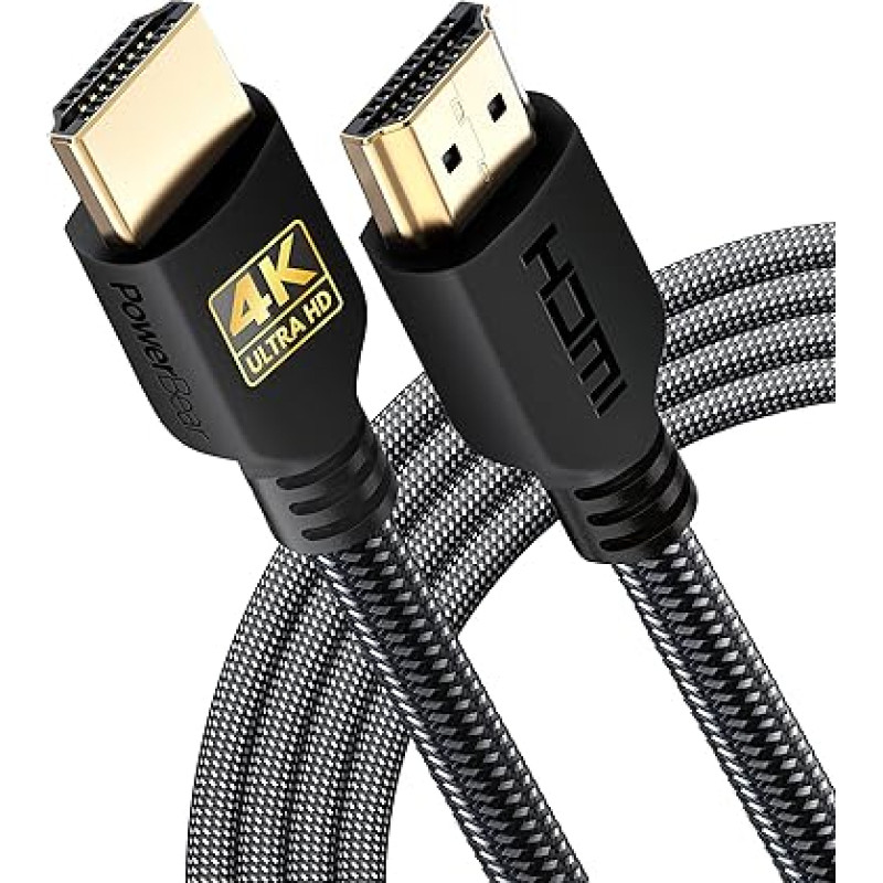 PowerBear 4K HDMI Cable 3 m Pack of 2 | 18Gbps High Speed HDMI Cable, Braided Nylon and Gold Plug, 4K @ 60Hz, Ultra HD, 2K, 1080P, ARC and CL3 Certified | for Laptop, Monitor, PS5, PS4