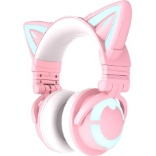 YOWU RGB Cat Ear Headphone 3S Wireless 5.0 Foldable Gaming Headset with Built-in Microphone & Adjustable Lighting and Effect via App, Type-C Charging Audio Cable for PC Laptop Mac Smartphone (Pink)