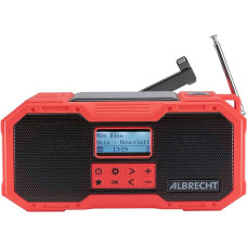 Albrecht DR 112, Portable DAB+/FM Outdoor Crank Radio, 27911, SOS Emergency Call, Torch, Solar Module, Power Bank, IPX5 Water Protection, Black, Red