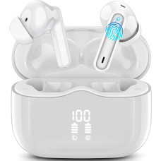 Bluetooth Kopfhörer, Kopfhörer Kabellos Bluetooth 5.3 In Ear Kopfhörer mit 4 ENC Noise Cancelling Mic, Kabellose Kopfhörer Tiefer Bass Wireless Earbuds 36Std, IP7 Wasserdicht Ohrhörer, Grau Weiß