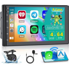 8 Core 4+64GB 2 Din Andrdoin 13 Radio Wireless Carplay Android Car 7 Inch Touchscreen with Reversing Camera Bluetooth USB WiFi FM RDS